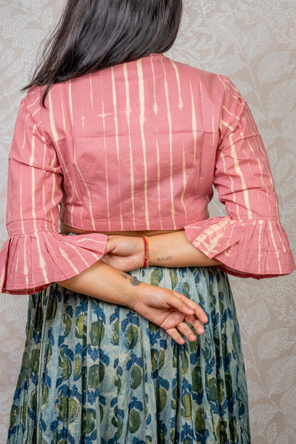 PINK IN STRIPES BLOCK PRINTED COTTON BLOUSE