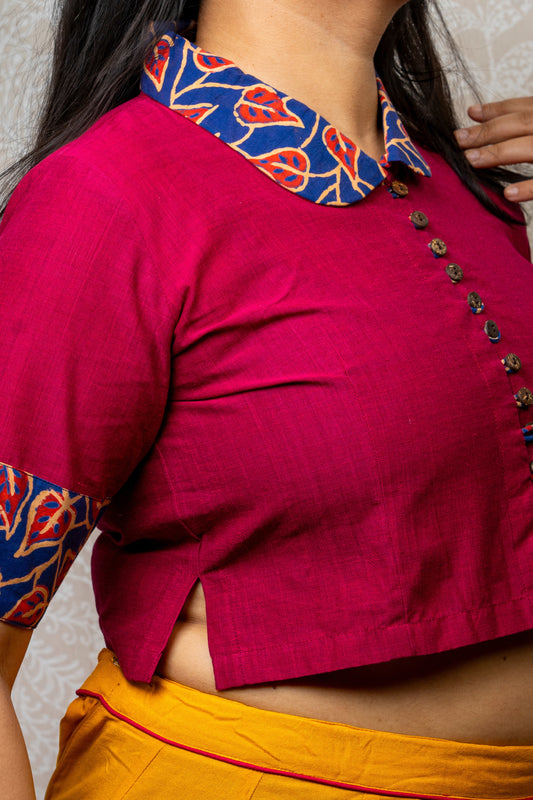 REDDISH PINK MANGLAGIRI HAND PAINTED BLOUSE