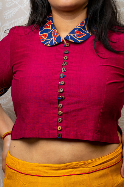 REDDISH PINK MANGLAGIRI HAND PAINTED BLOUSE