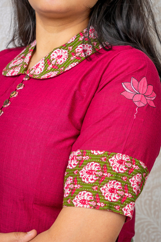 REDDISH PINK MANGLAGIRI HAND PAINTED BLOUSE