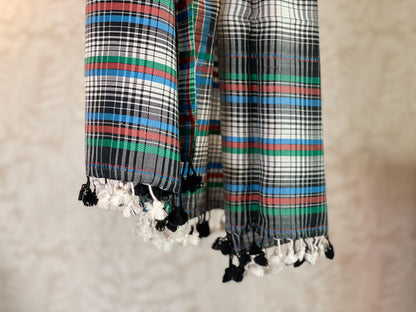 BLACK & WHITE FINE COTTON BHUJODI STOLE