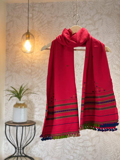 RED MULCOLOUR TASSELS BHUJODI STOLE