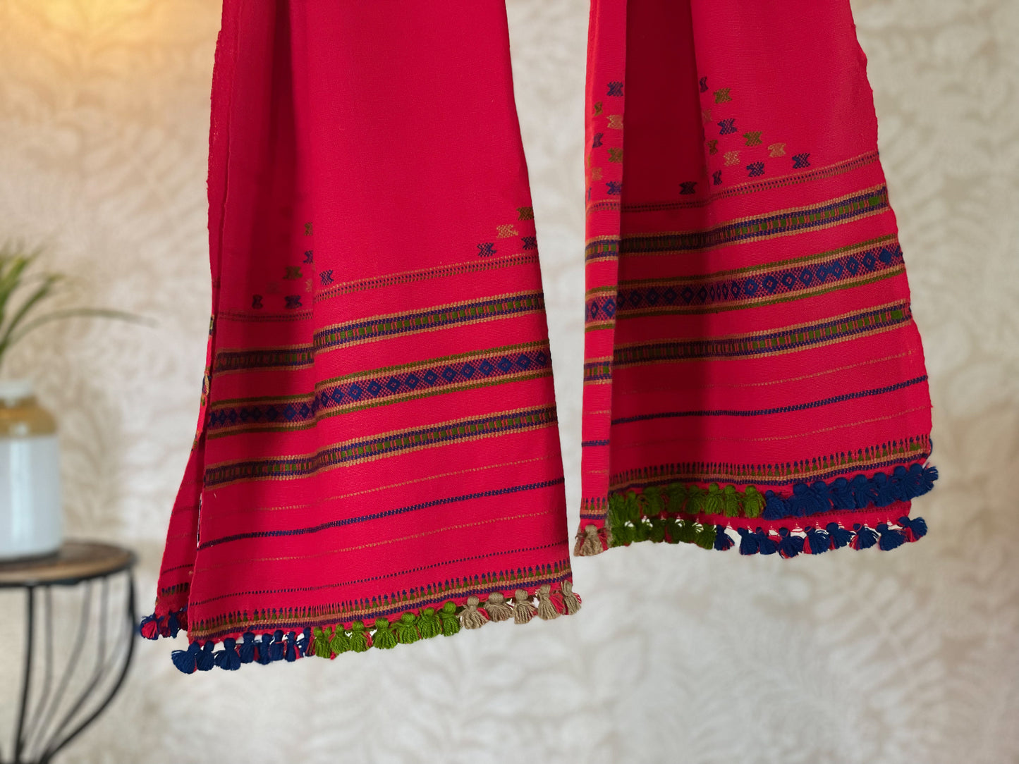 RED MULCOLOUR TASSELS BHUJODI STOLE