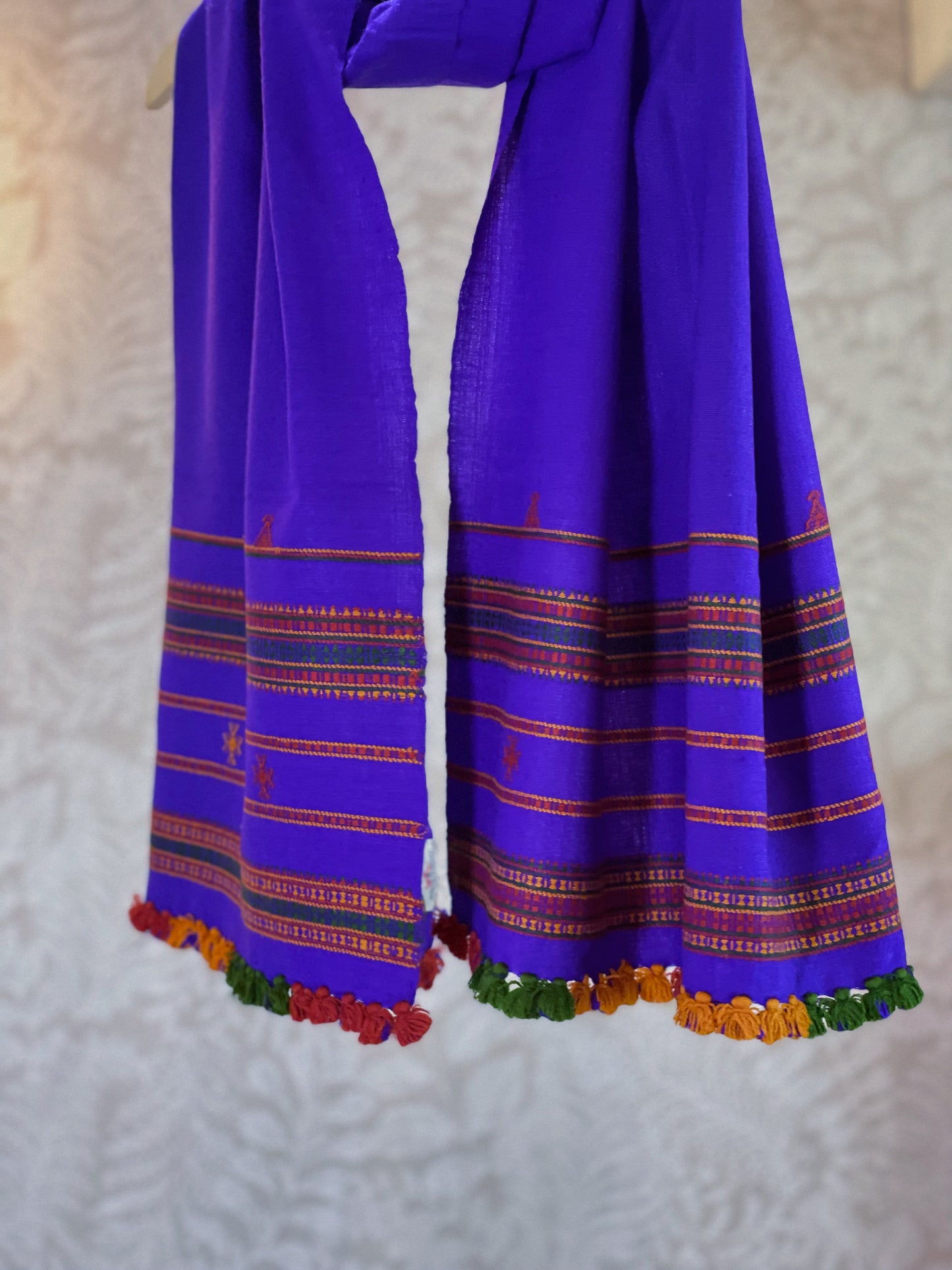 PURPLE MULTICOLOUR TASSELS  BHUJODI STOLE