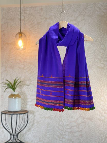 PURPLE MULTICOLOUR TASSELS  BHUJODI STOLE