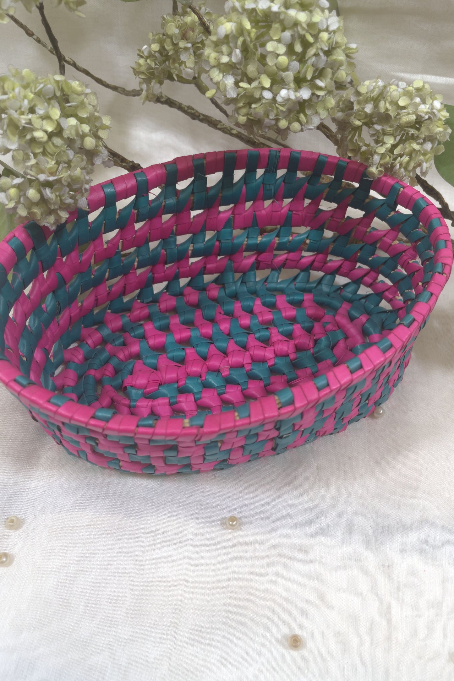 Oval Pink Green Basket