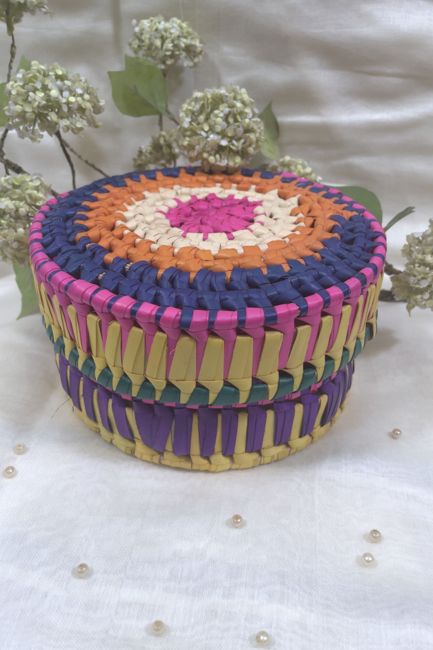 Multi colour Round Basket with Lid