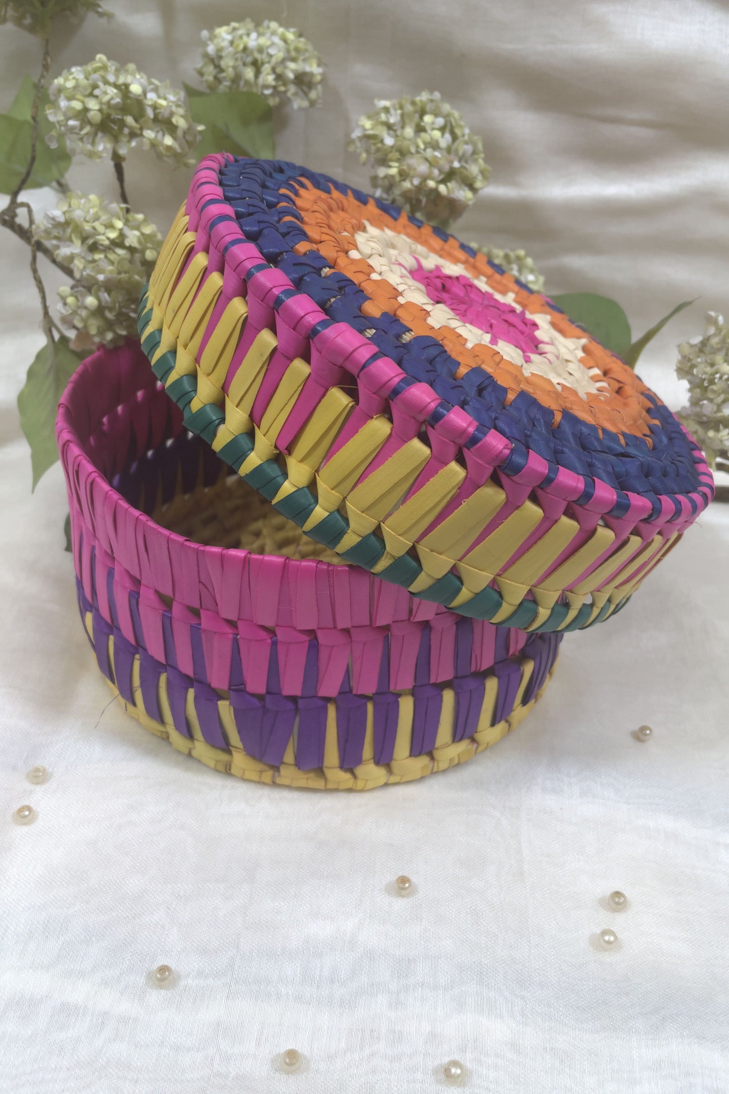 Multi colour Round Basket with Lid