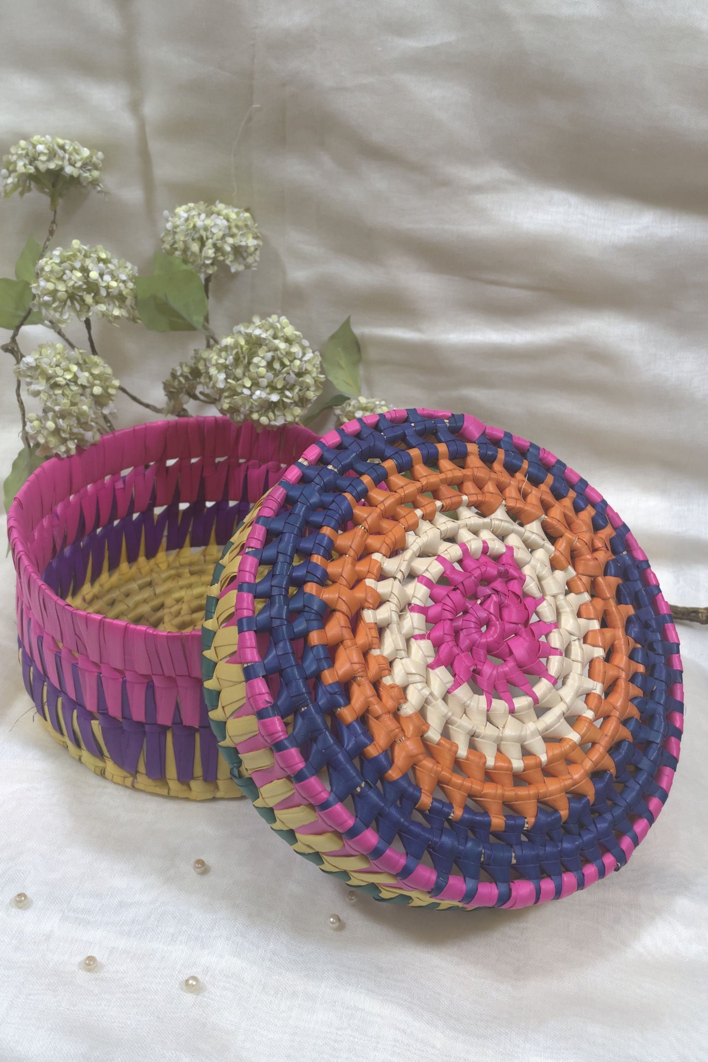 Multi colour Round Basket with Lid