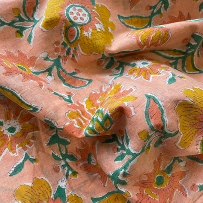 PEACH HAND BLOCK PRINTED BLOUSE PIECE