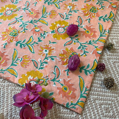 PEACH HAND BLOCK PRINTED BLOUSE PIECE