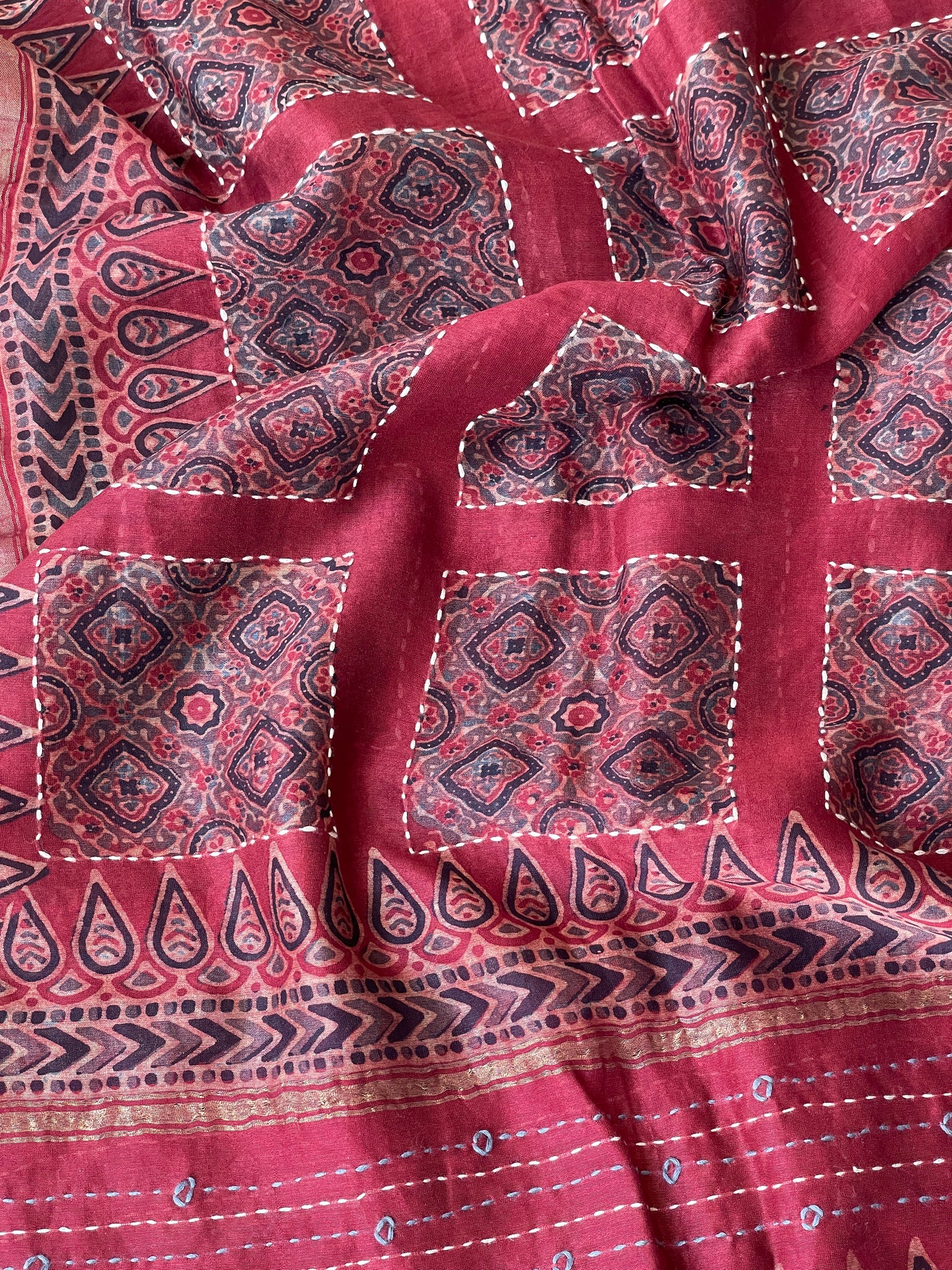 AJRAKH COTTON SILK KANTHA STOLE