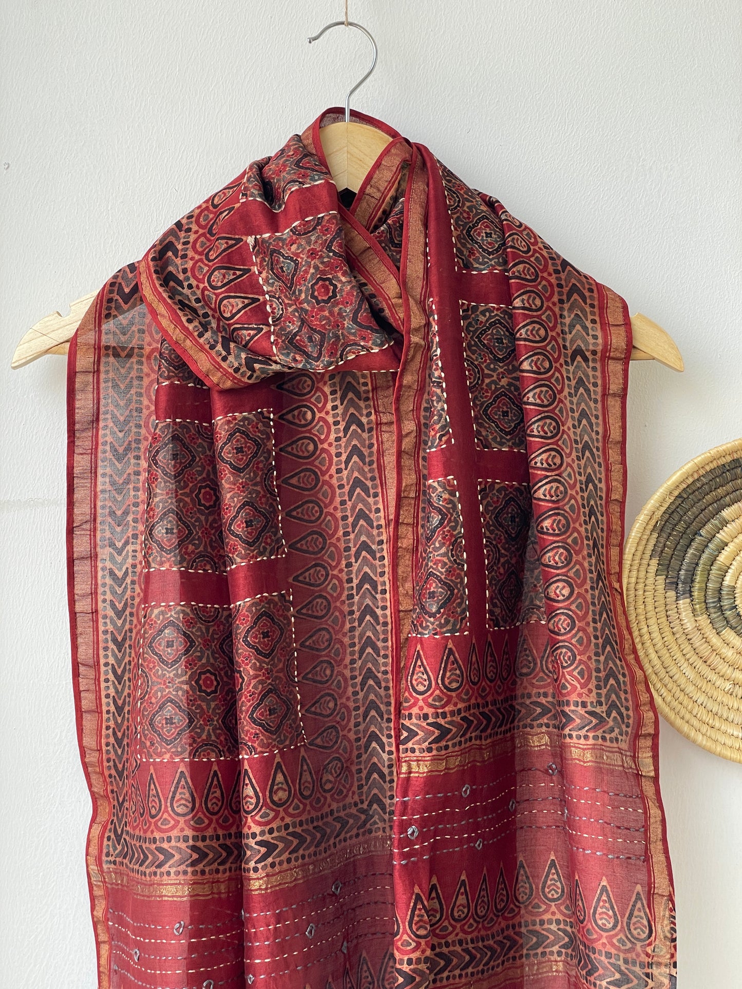 AJRAKH COTTON SILK KANTHA STOLE