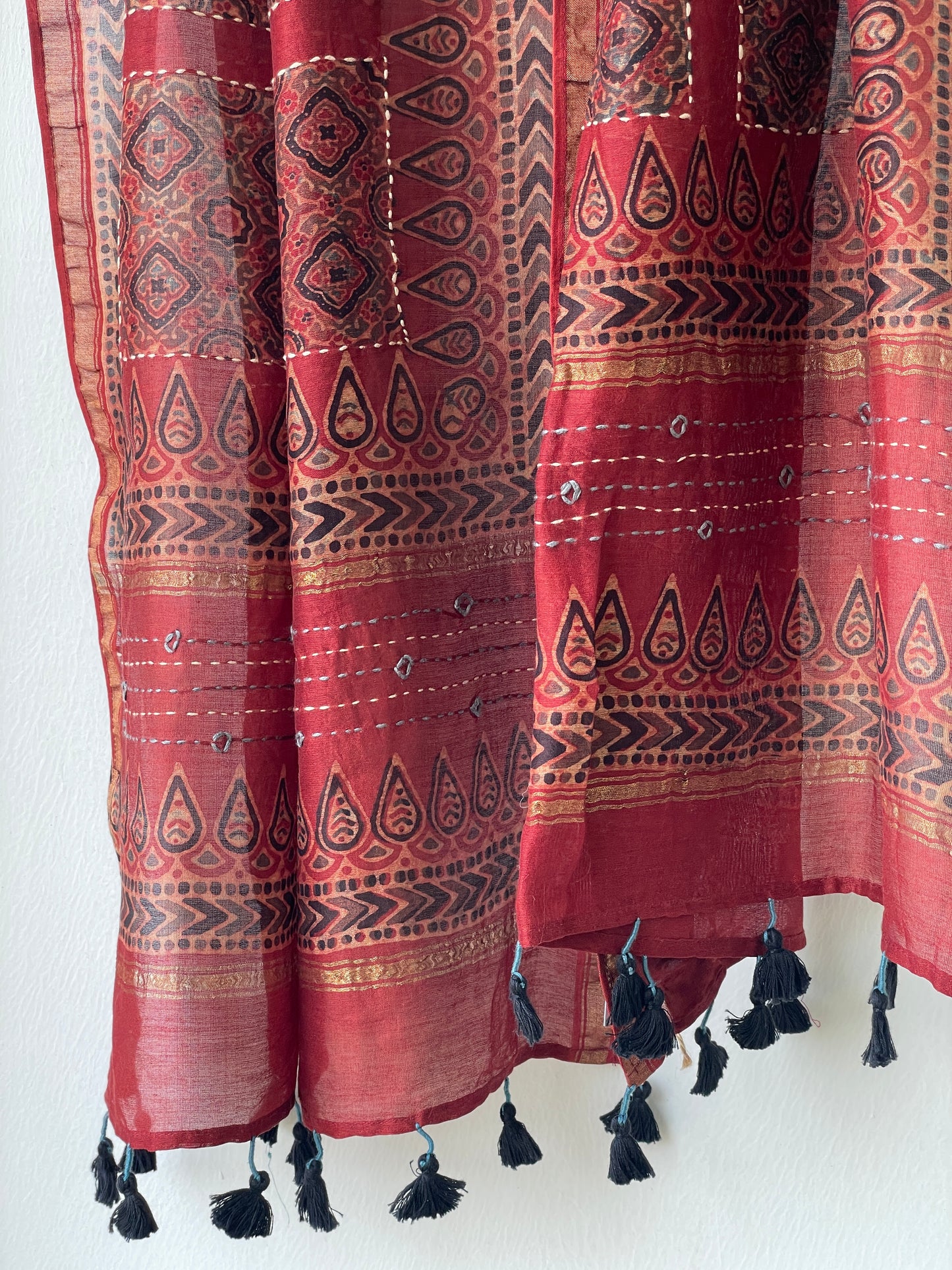 AJRAKH COTTON SILK KANTHA STOLE