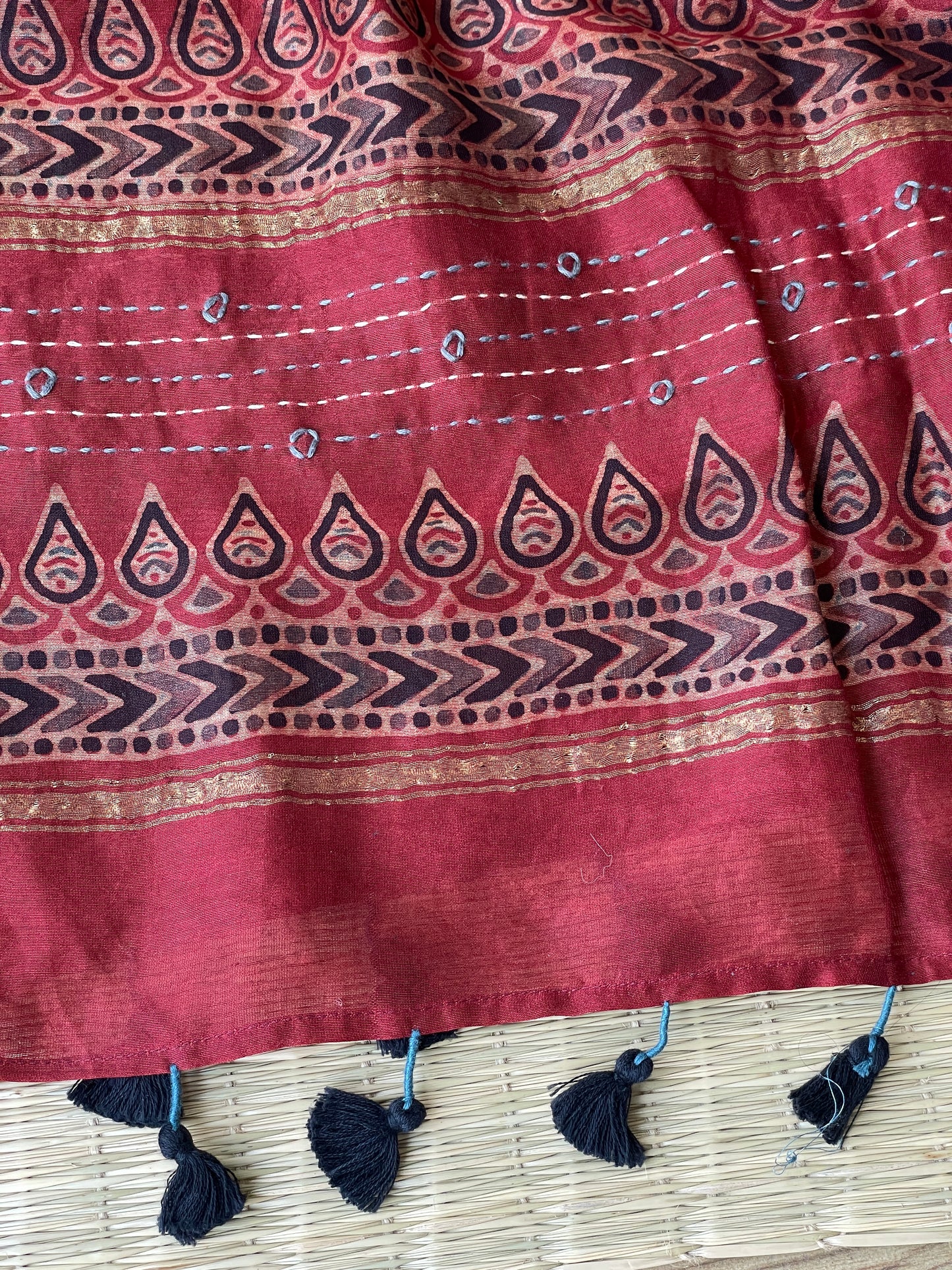 AJRAKH COTTON SILK KANTHA STOLE