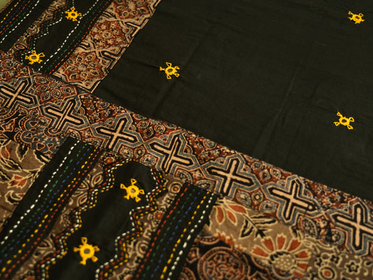 BLACK KALAMKARI PATCH WORK COTTON SARI