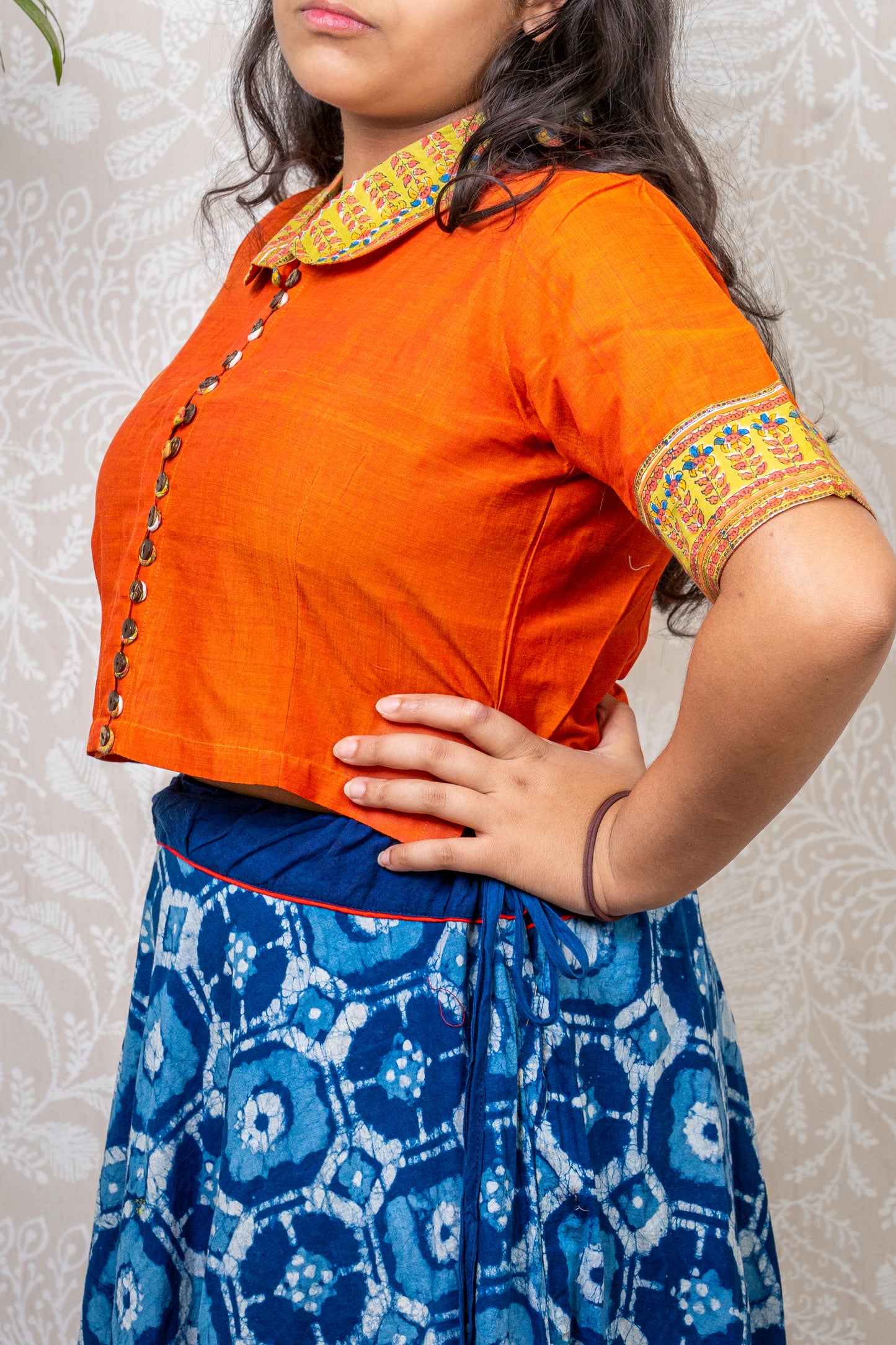 ORANGE MANGLAGIRI HAND PAINTED BLOUSE