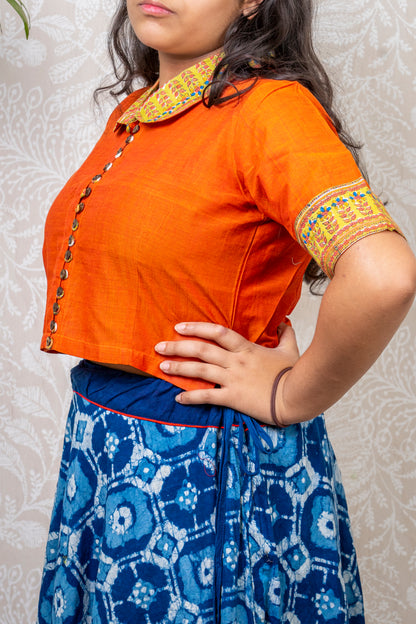 ORANGE MANGLAGIRI HAND PAINTED BLOUSE