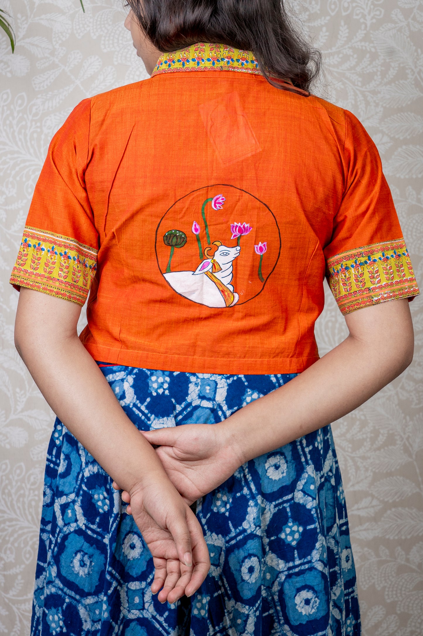 ORANGE MANGLAGIRI HAND PAINTED BLOUSE