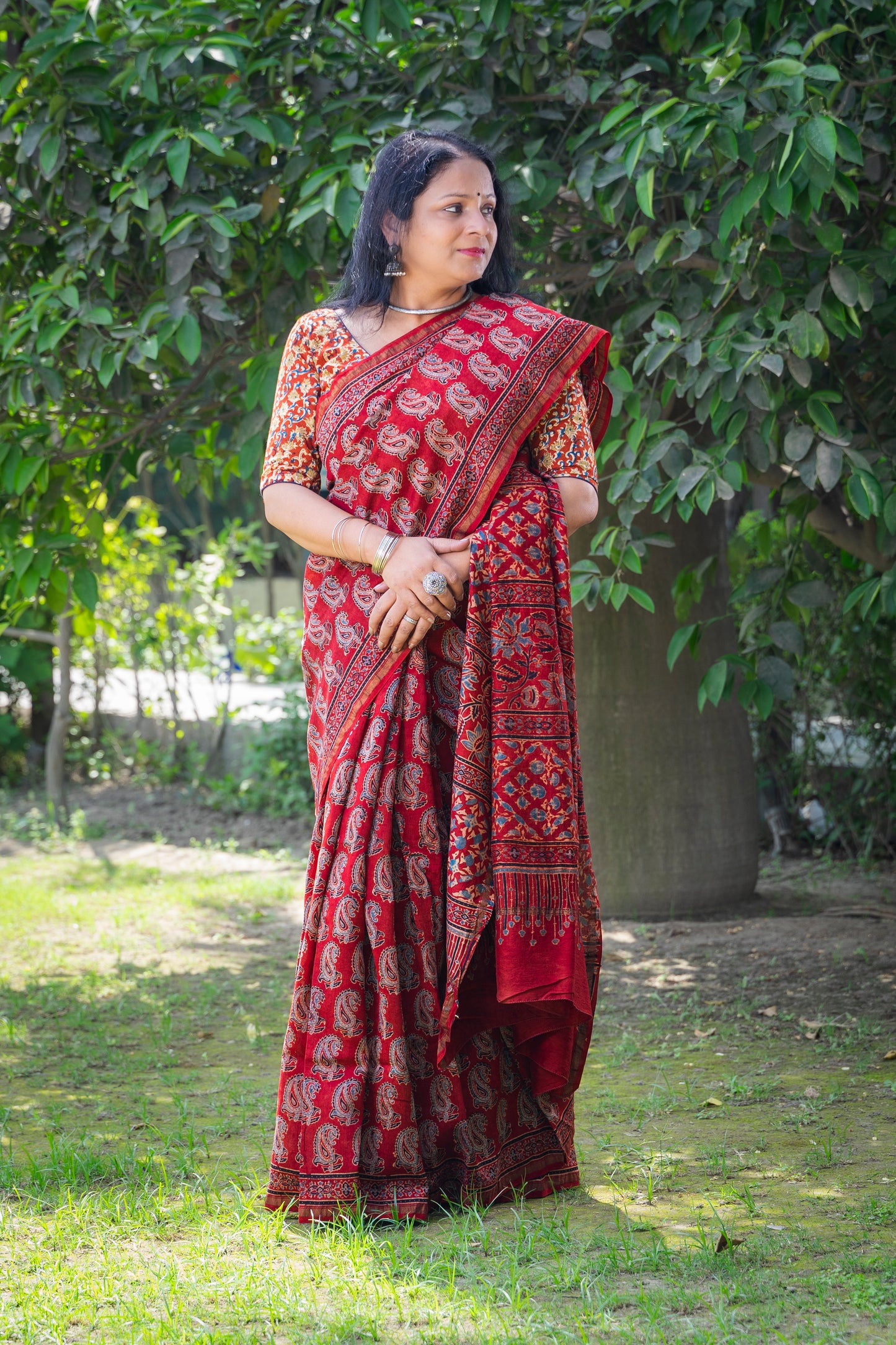 RED PAISLEY AJRAKH BLOCK PRINT SARI