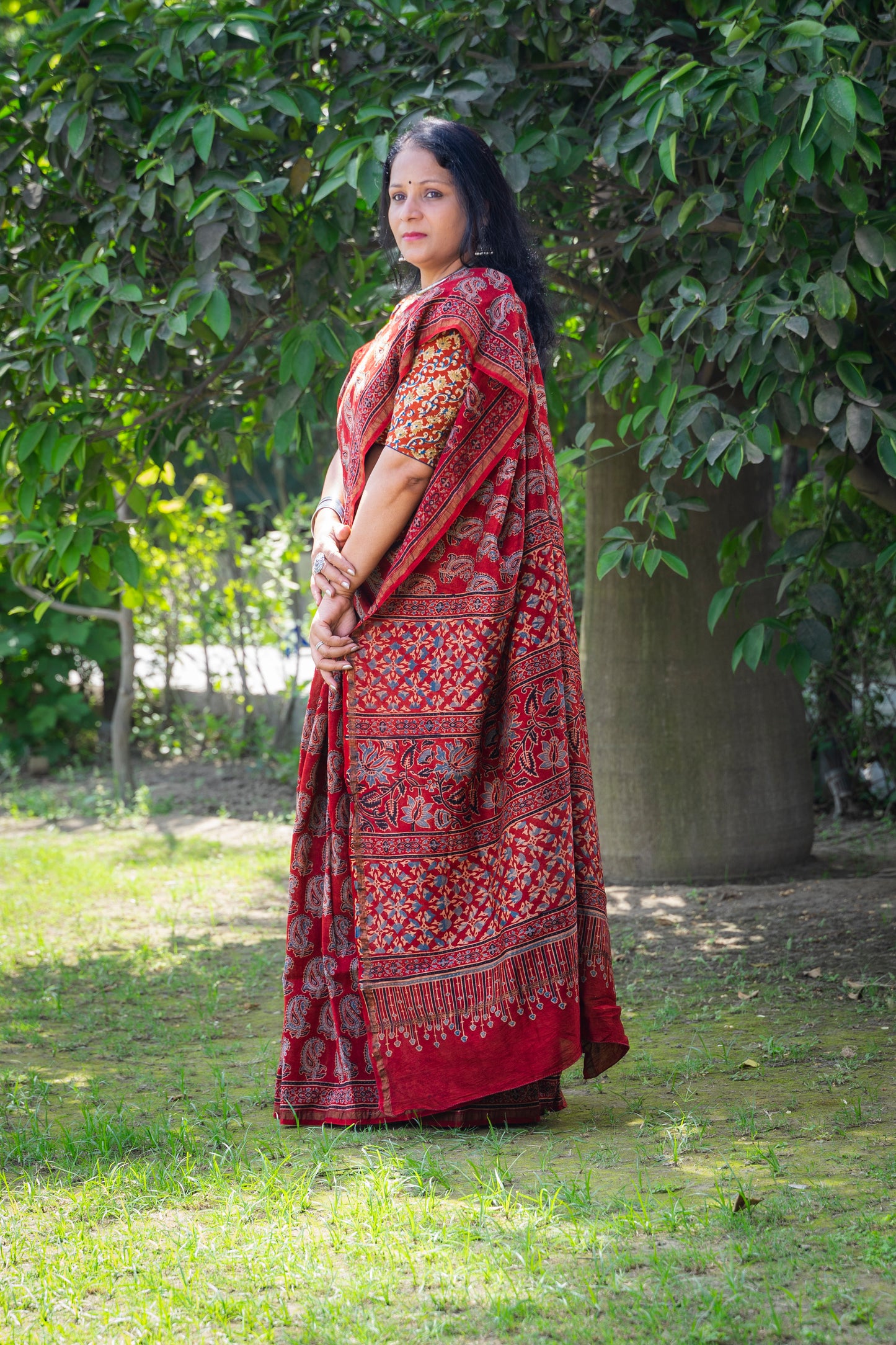 RED PAISLEY AJRAKH BLOCK PRINT SARI