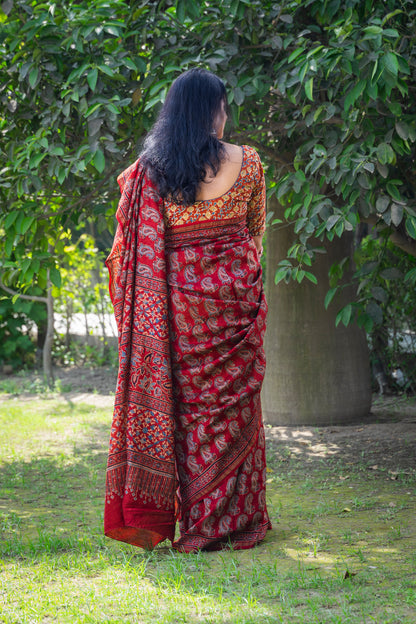 RED PAISLEY AJRAKH BLOCK PRINT SARI