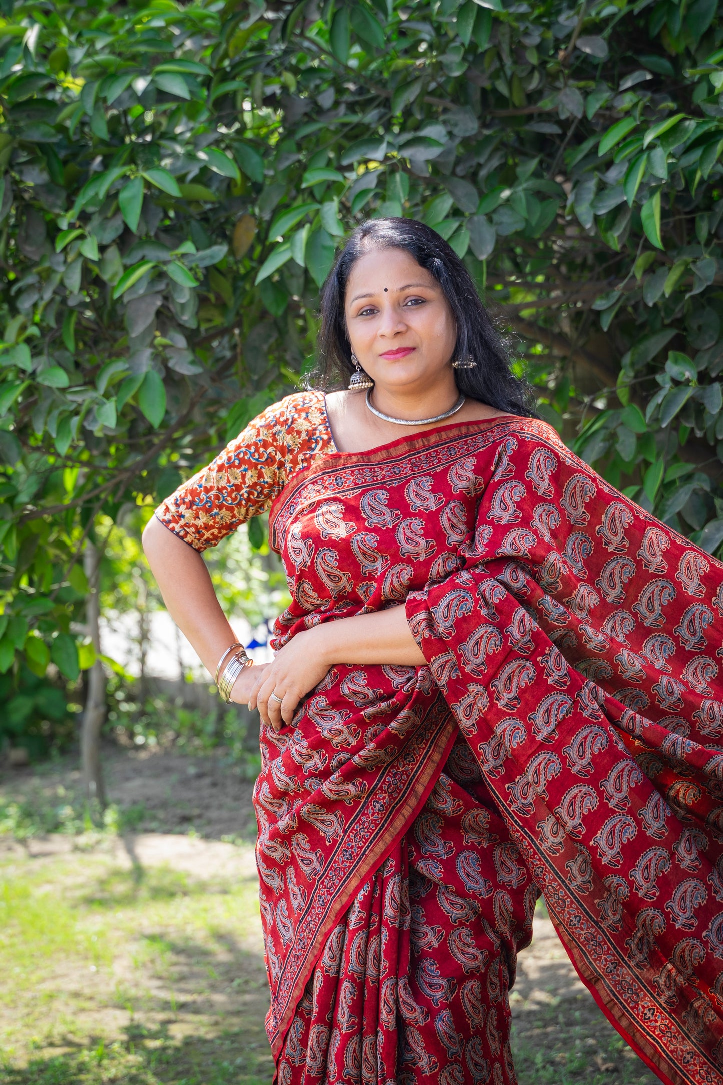 RED PAISLEY AJRAKH BLOCK PRINT SARI