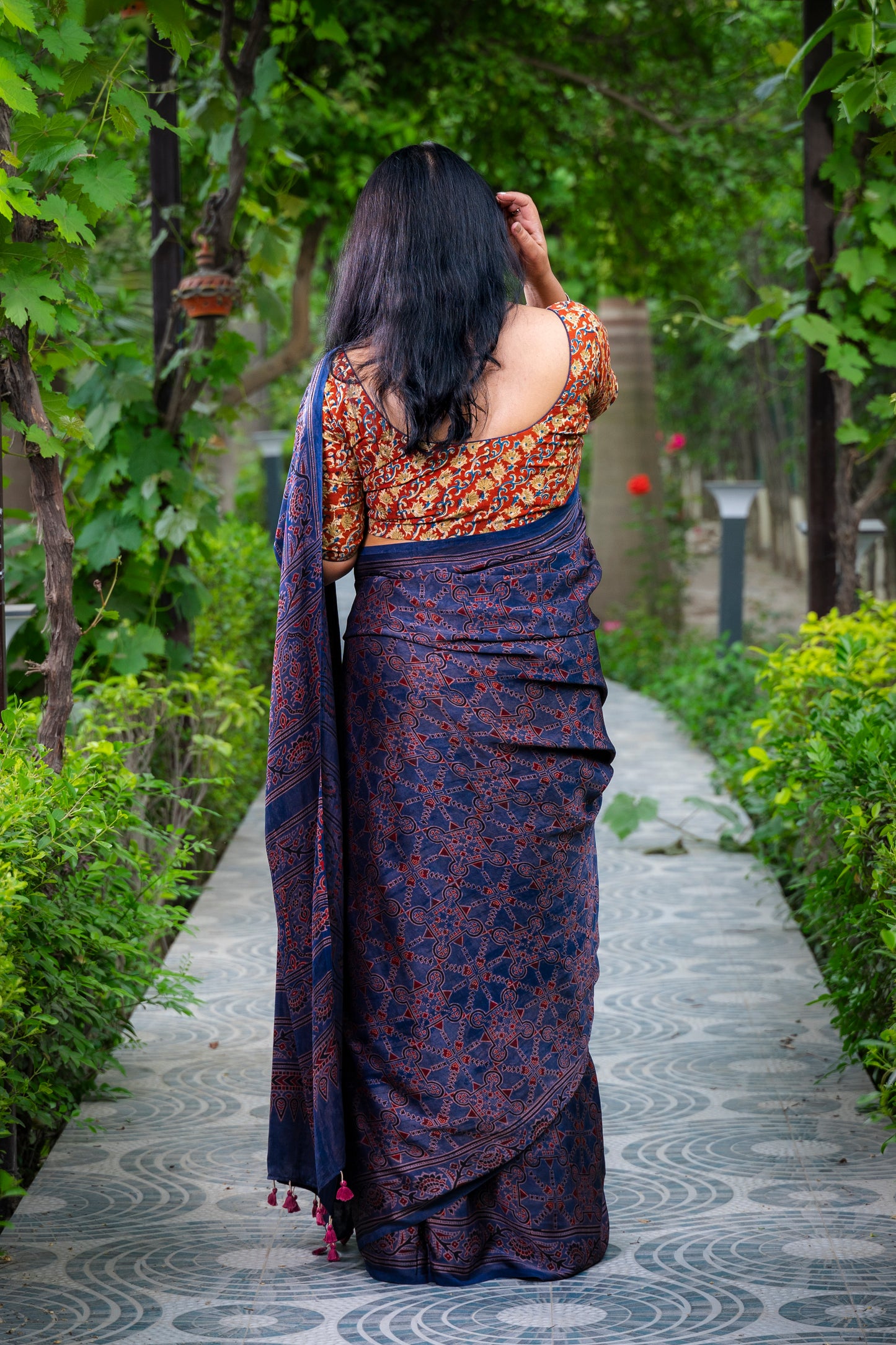 INDIGO AJRAKH BLOCK PRINT MODAL SILK SARI