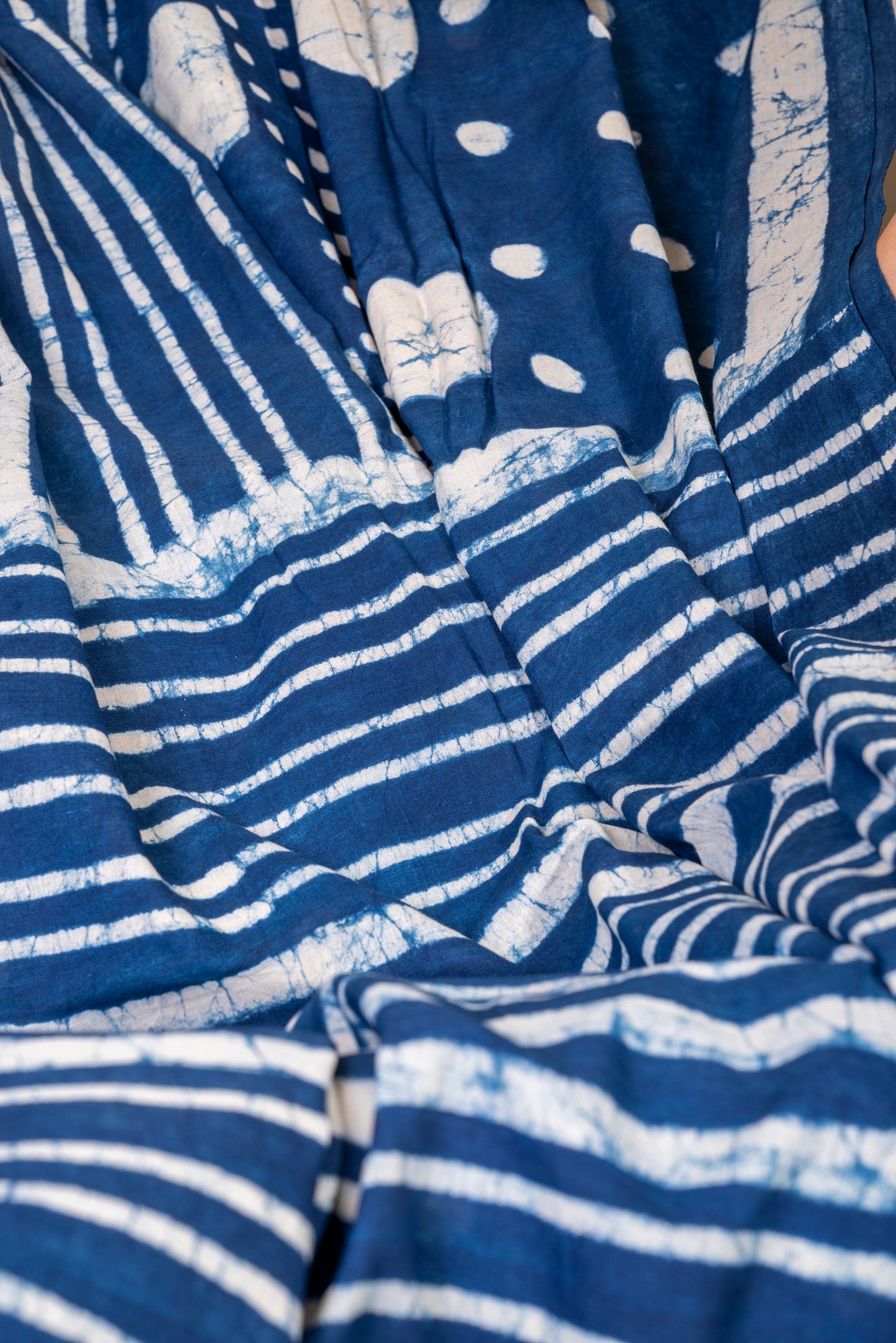 INDIGO GEOMETRICAL BLOCK PRINT COTTON SARI