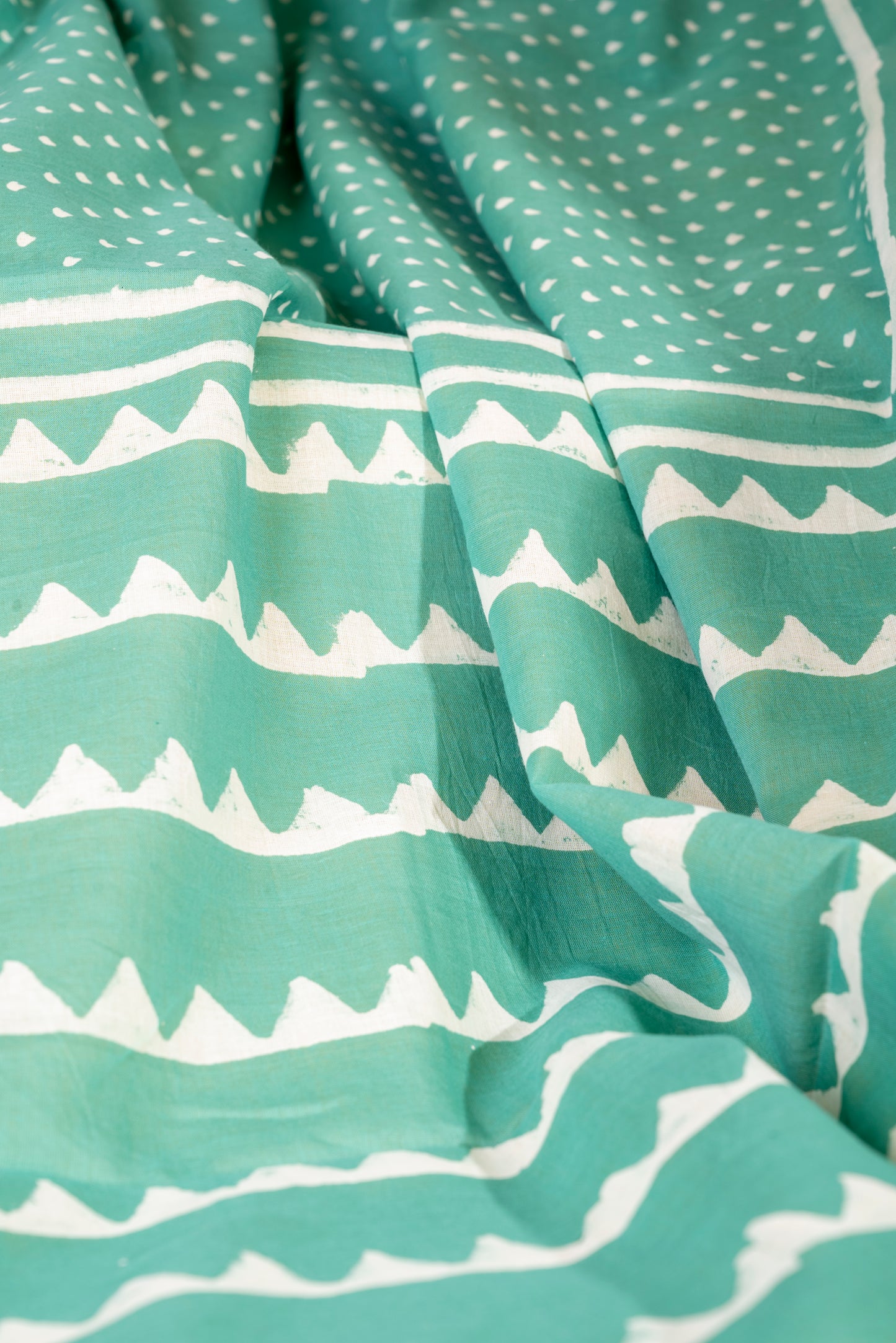 SEA GREEN BLOCK PRINT COTTON SARI