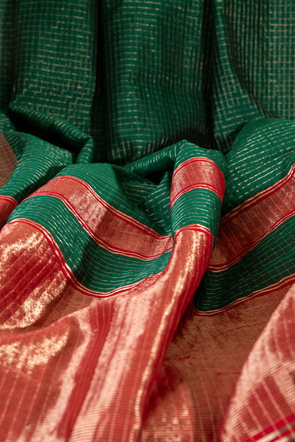 GREEN-RED MAHESHWARI HANDLOOM SARI