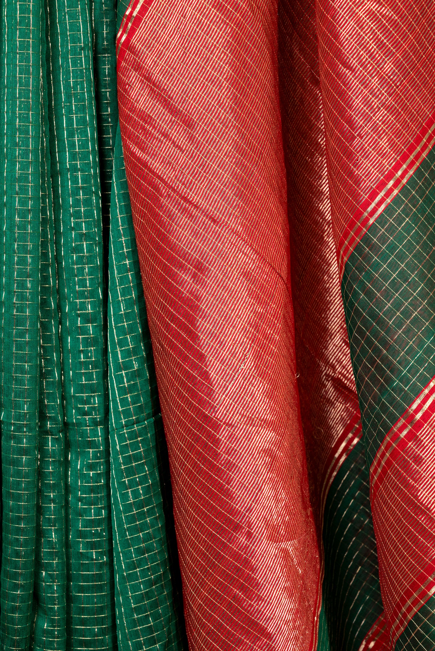 GREEN-RED MAHESHWARI HANDLOOM SARI