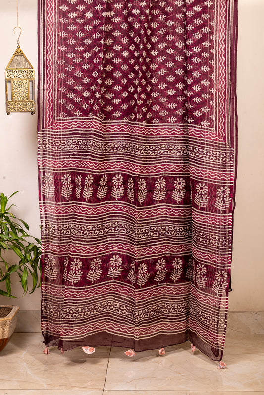 WINE-WHITE MOTIF BLOCK PRINT KOTA DORIA SARI