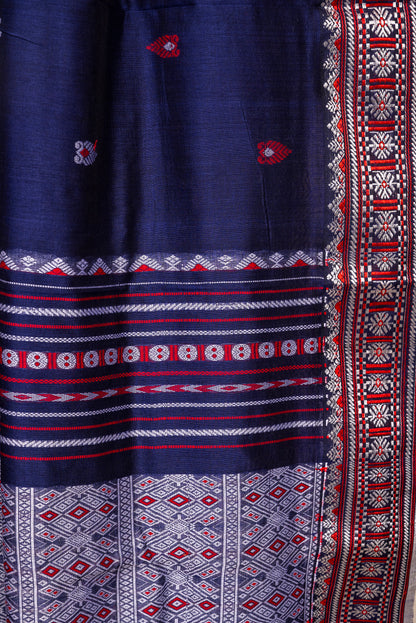 NAVY BLUE ASSAM WEAVED COTTON SARI