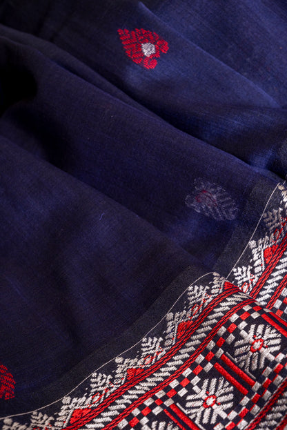 NAVY BLUE ASSAM WEAVED COTTON SARI