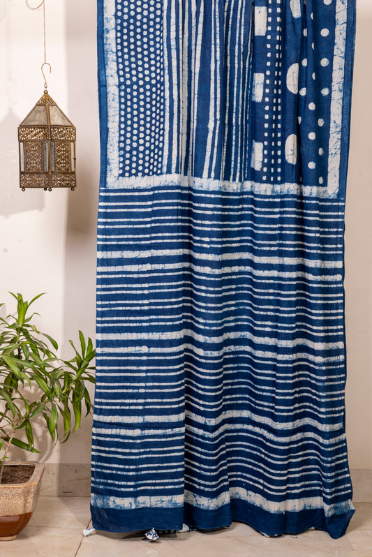 INDIGO GEOMETRICAL BLOCK PRINT COTTON SARI