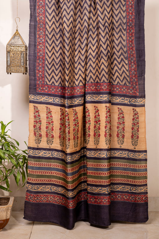 GEOMETRIC GRACE TUSSAR SILK SARI