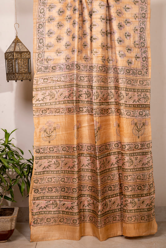 FLORAL TAPESTRY TUSSAR SILK SARI