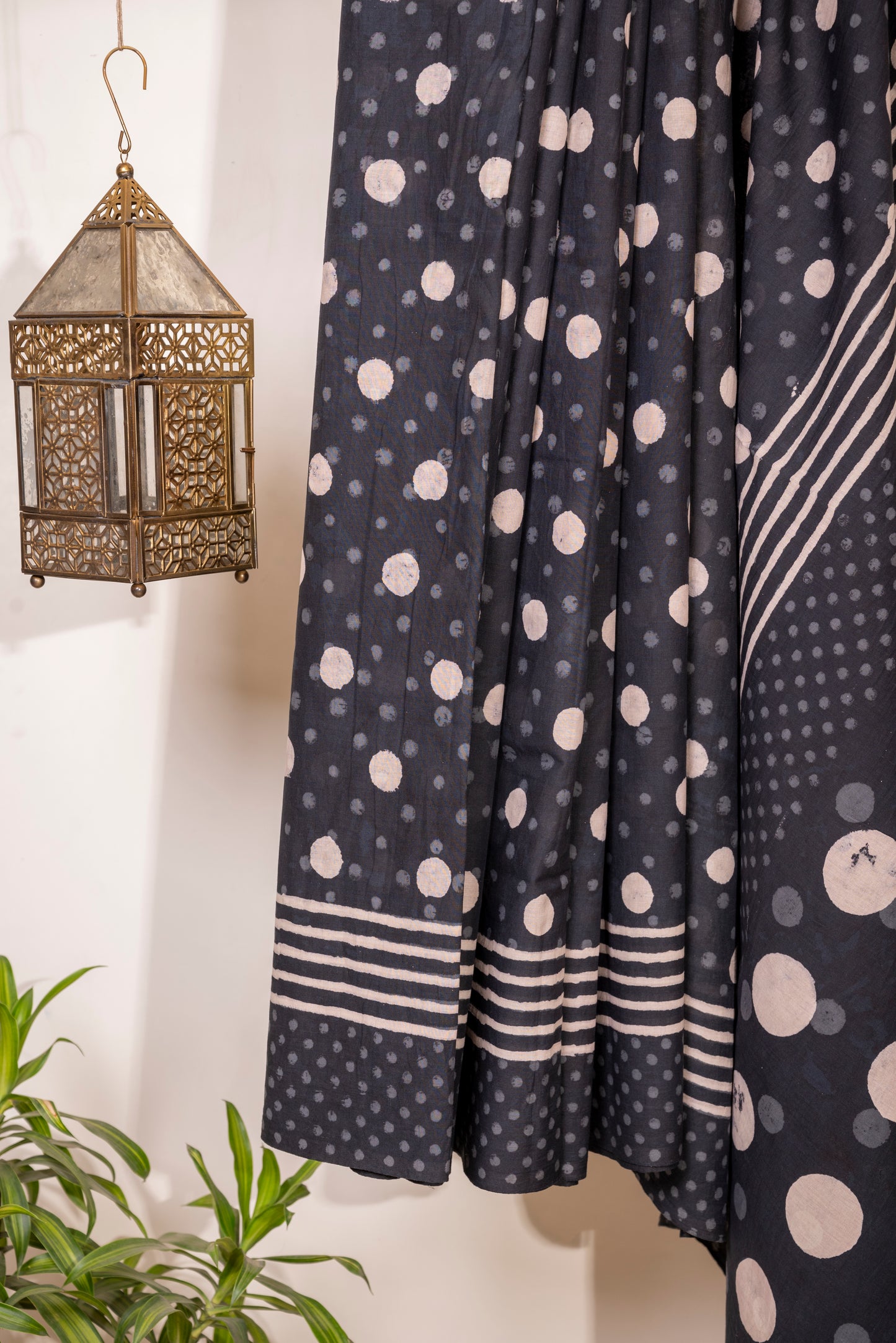 DARK BLUE CIRCLES BLOCK PRINT COTTON SARI