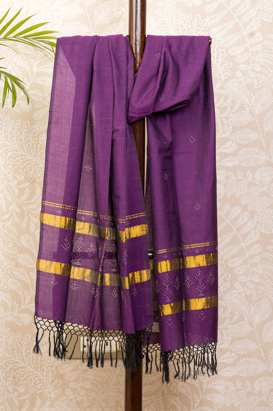 PURPLE GOLDEN TANGALIYA COTTON DUPATTA